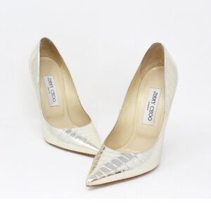 Jimmy Choo Love 100 Metallic Croc Embossed Leather Heel
